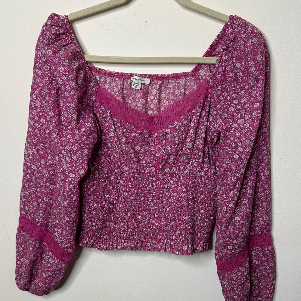 American Eagle Floral Pink Peplum Women's Top